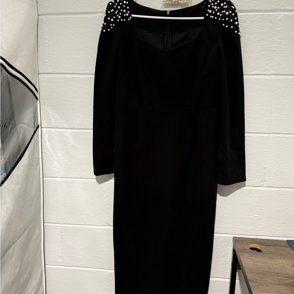 Elegant Black Dress with Pearl Accents